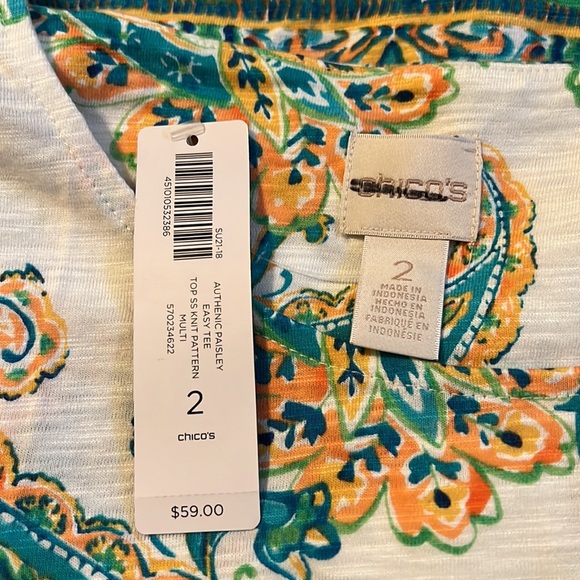 NWT Chico's Paisley Elbow Sleeve Tee - Picture 12 of 12
